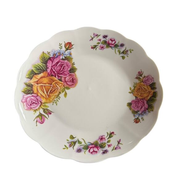 Roses Floral Plate 10” Dinner Party Serving Cabin Cottage VTG (?) Hippie Flower - Picture 1 of 10